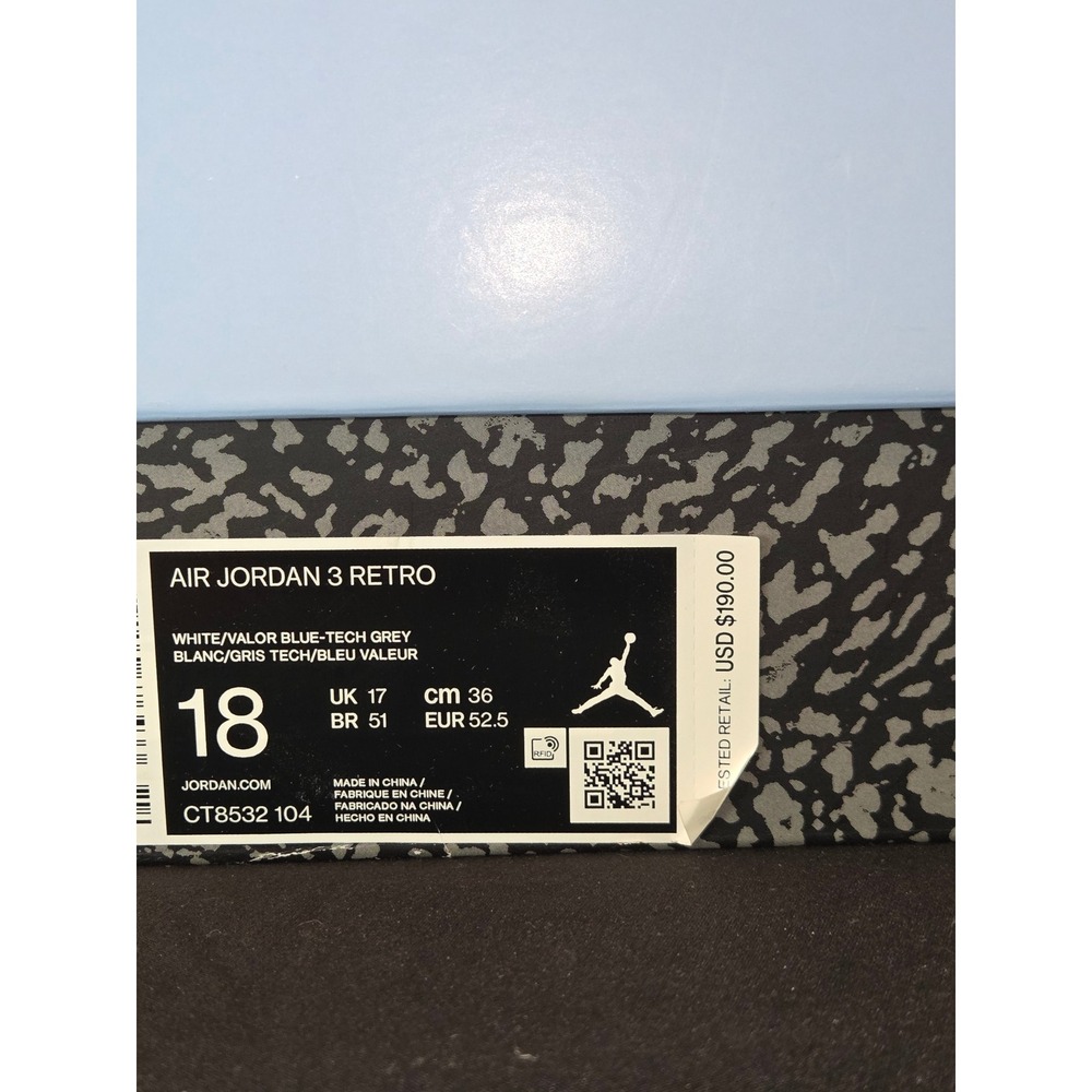 Air Jordan 3 Retro UNC Mens Size 18 Basketball Shoes White/Blue CT8532-104 - Picture 12 of 15